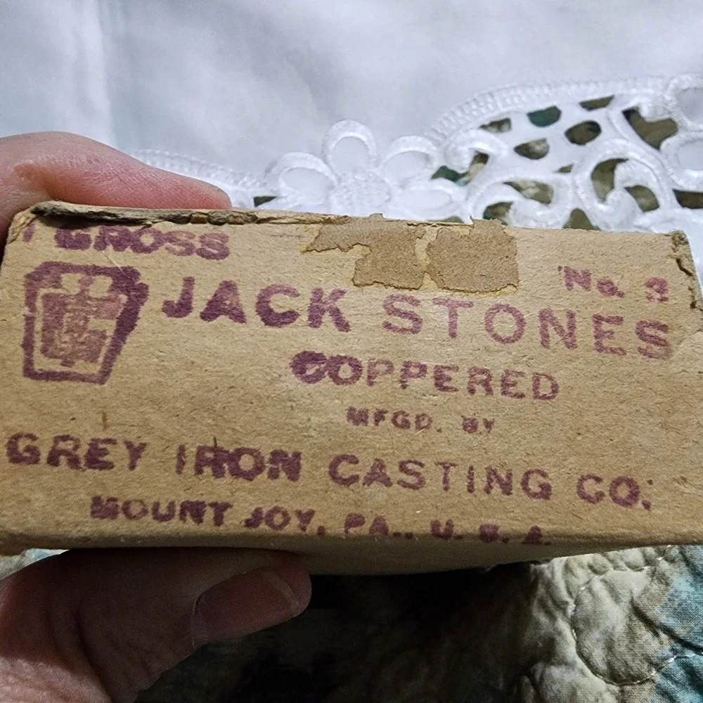 Vintage Grey Iron Casting Co Coppered Jack Stones Set of 12 Antique Metal Jacks